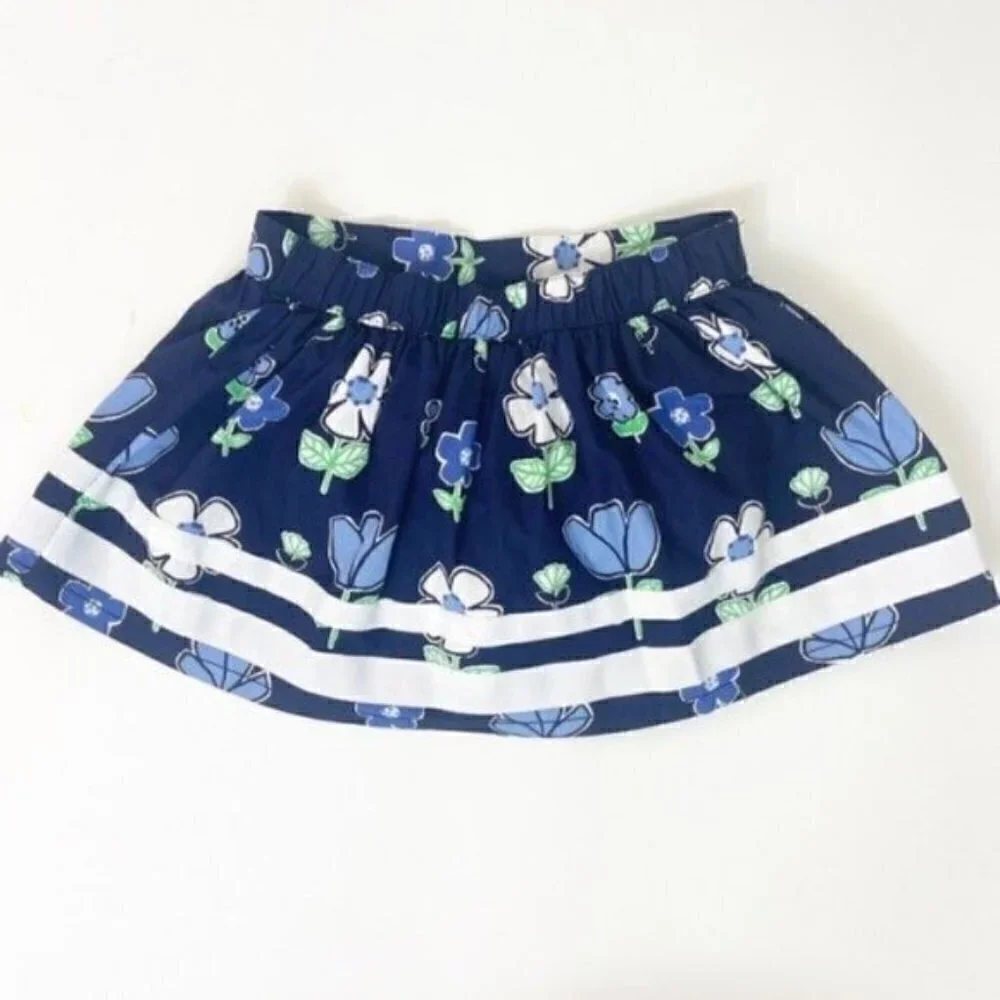 Gymboree Girls 18-24M Skirt with Diaper Cover Navy Flowers Ribbon Trim